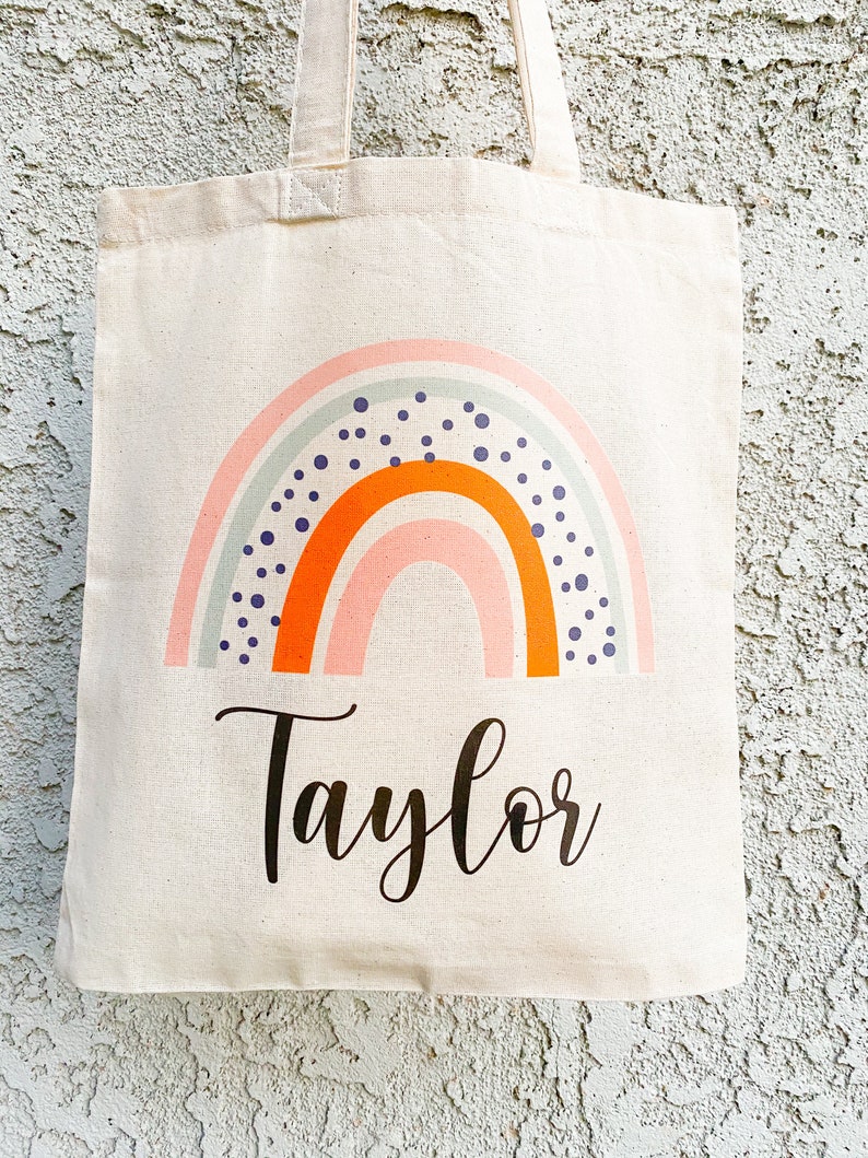 Personalized Boho Rainbow Tote Bag For Kids, Back To School Accessories, Custom Birthday Bags, Cute Boho Children's Bags, Birthday Gifts image 3