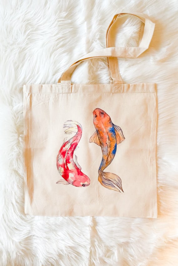 Koi Fish Tote Bag, Koi Fish Reusable Bg, Koi Fish Gift Bag, Koi Fish Gifts,  Christmas Gifts, Koi Fish Lovers Gifts, Koi Fish Book Bag 
