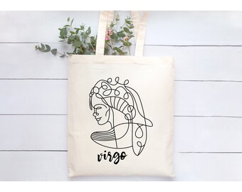 Virgo Tote Bag/ Virgo Zodiac Sign Reusable Bag/ Astrology Gifts/ Virgo Star Sign Gifts/ Virgo Cotton Bag/ Gift for Virgos