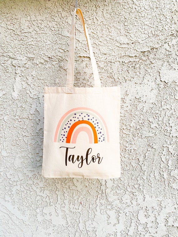 Personalized Boho Rainbow Tote Bag for Kids Back to School | Etsy