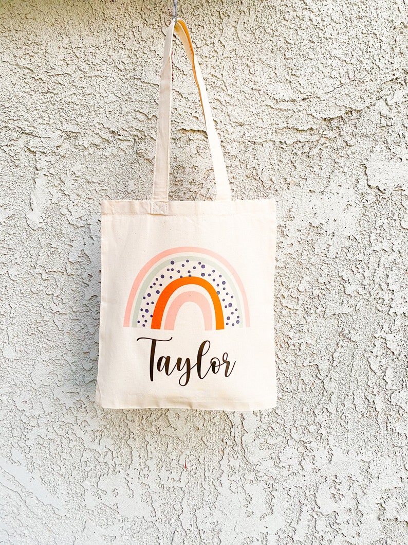 Personalized Boho Rainbow Tote Bag For Kids, Back To School Accessories, Custom Birthday Bags, Cute Boho Children's Bags, Birthday Gifts 