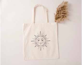 Sun Tote Bag, Boho Totes, Space Totes, Zodiac Book Bags, Sun Farmers Market Bag, Space Lovers Gift, Birthday Gifts For Her