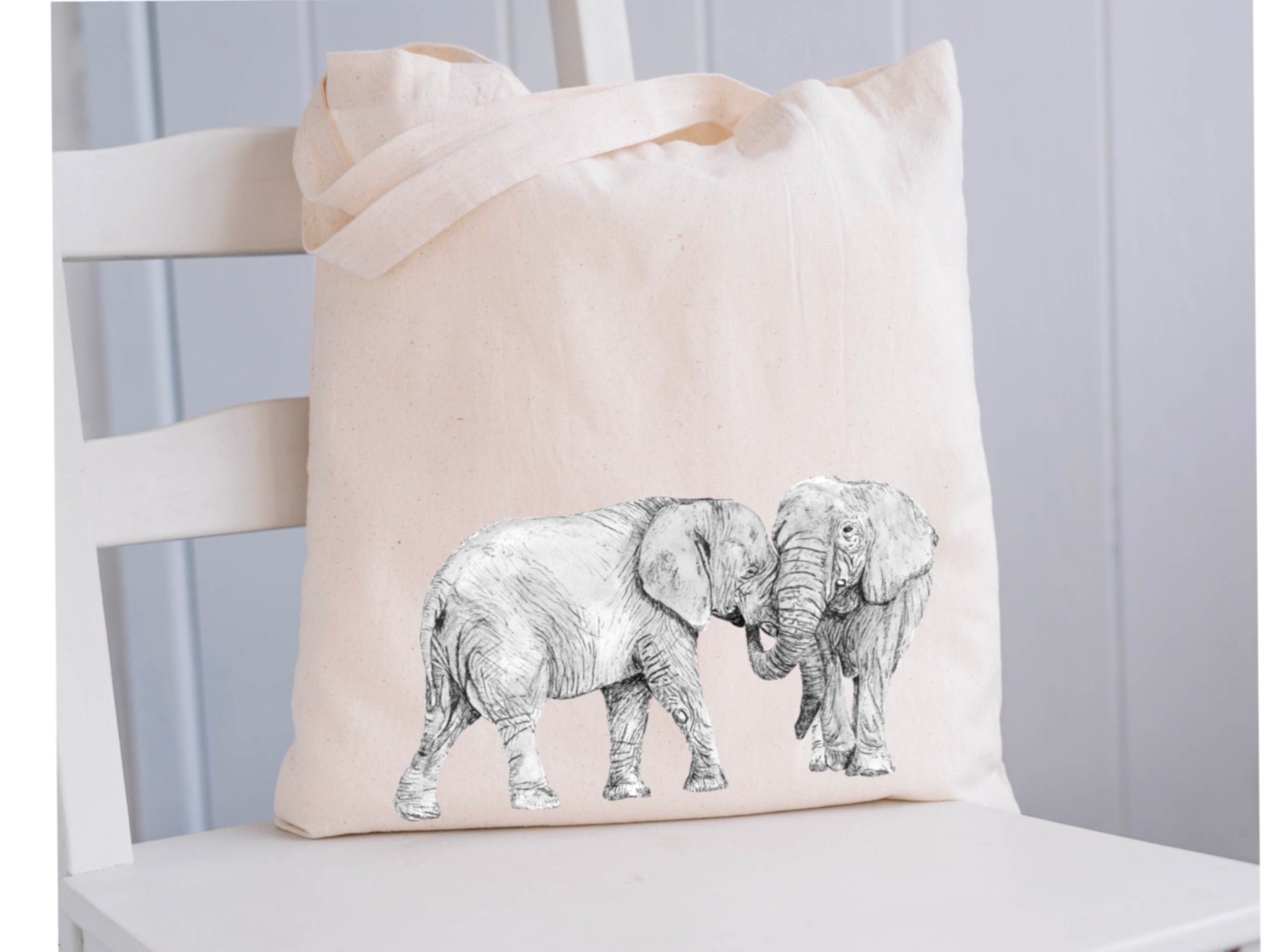 ELEPHANT~Floral~Large Shopping Bag~Pink handles/trim~Reusable Tote