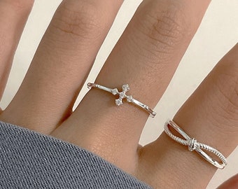 Romantic CZ Rosary Ring, Silver 925 Rosary Ring with Cross, Sparkling Cross Ring, Sterling Silver Ring
