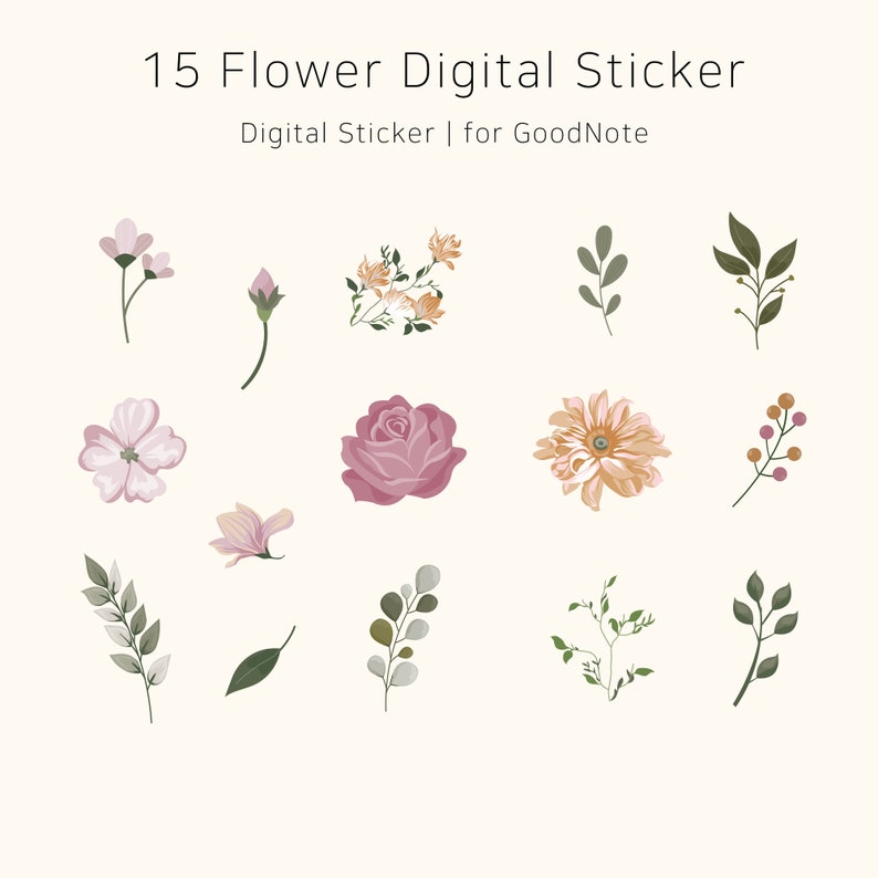 flower sticker setdigital stickerfor goodnotefor etsy