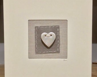 18 th ( porcelain ) wedding anniversary card/porcelain heart button/ handmade heart .