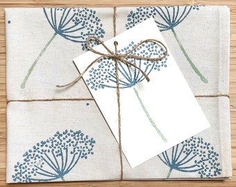 Cow parsley organic cotton tea towel/ hand printed / housewarming gift/ birthday gift/birthday gift.