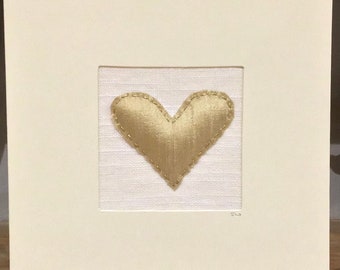 50 th(golden) wedding anniversary card/ silk anniversary card/ 12 th anniversary silk anniversary gold heart/ silk heart/ blank card.