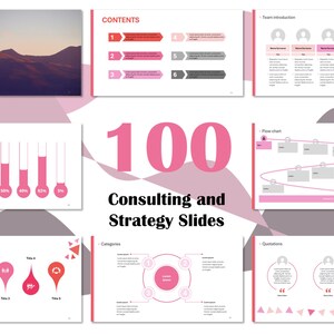 Professional Strategy and Consulting Template Pink: 100-page Masterdeck for Business and Strategy | PowerPoint Template, Infographics