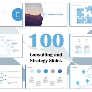 Professional Strategy and Consulting Template Blue: 100-page Masterdeck for Business and Strategy | PowerPoint Template, Infographics