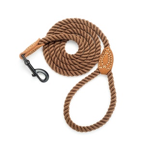 Braided Poly Cotton Rope Leash with Leather Tailor Handle and Heavy Duty Metal Sturdy Clasp (4/5/6 FEET)