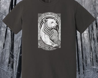 Polar Bear T-shirt: Woodblock Carving Style, Hiking Shirt