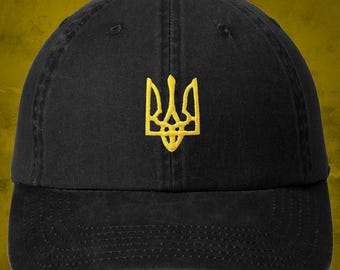 Embroidered Ukraine Trident Cap, Pigment-Dyed Cotton Twill
