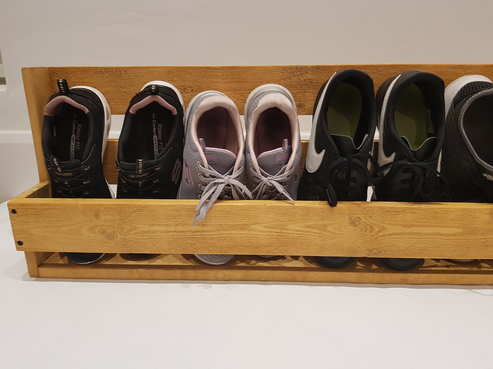 New Wood Wall Mounted Shoe Rack Storage Etsy