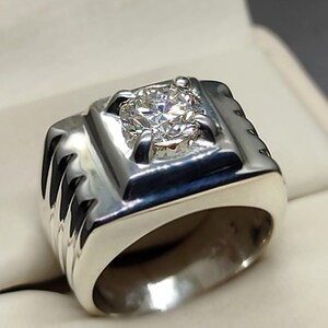 2 Carat Diamond Cut Fire Moissanite Diamond Mens Plain Ring Sterling Silver 925 Handmade Moissanite Ring 14k, 18k Gold Ring Gift for Him