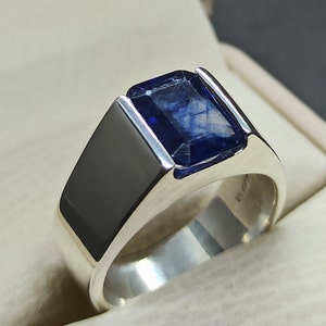 Natural 4 Carat Emerald Cut Blue Sapphire Sterling Silver 925 - Etsy