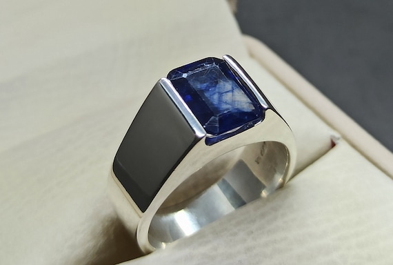 Natural 4 Carat Emerald Cut Blue Sapphire Sterling Silver 925 - Etsy