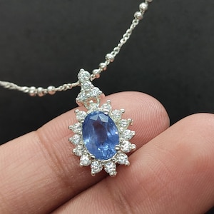 Natural Unheated Untreated 2 Carat Ceylon Blue Sapphire 14k Gold Floral Pendant Handmade Neelam 925 Silver Pendant 18k Gold Necklace