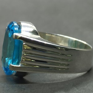 Rare Oval Cut Deep Blue Topaz Mens Ring Sterling Silver 925 - Etsy