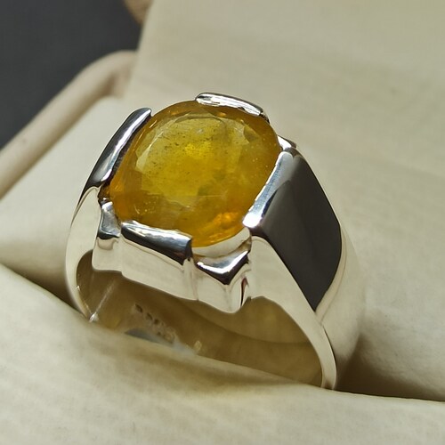 Natural Cushion Cut 8.5 Carat Big Yellow Sapphire Mens shops Ring Sterling Silver 925 Handmade Pukhraj Ring