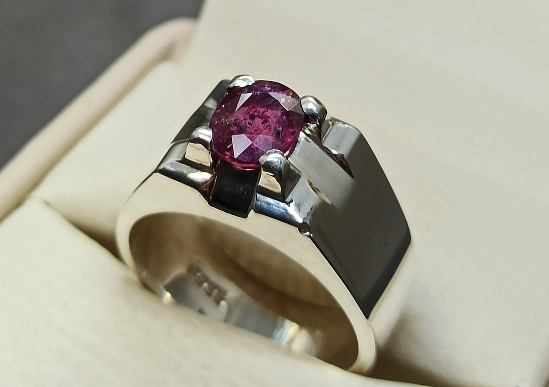 Genuine Natural Ruby Gemstone Mosque Ring - 17.90 Carat, Men's Sterling Silver Ring, Handmade