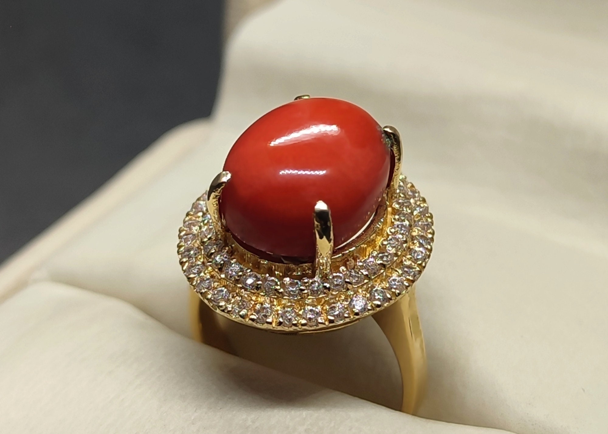 14k Gold Coral Ring - Etsy