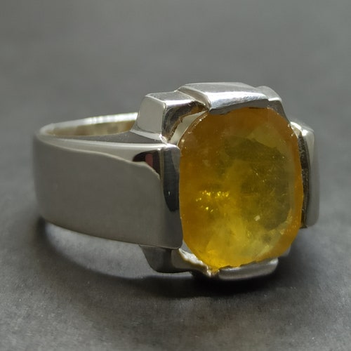 Natural Cushion Cut 8.5 Carat Big Yellow Sapphire Mens shops Ring Sterling Silver 925 Handmade Pukhraj Ring