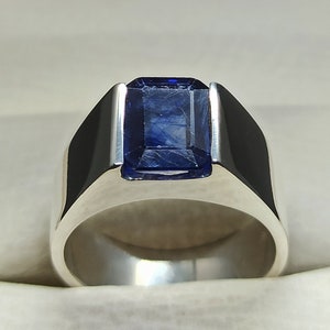 Natural 4 Carat Emerald Cut Blue Sapphire Sterling Silver 925 - Etsy