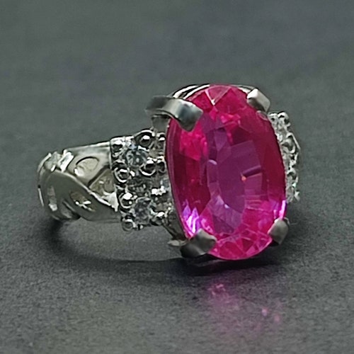 Oval Cut Pink Topaz Sterling shops Silver 925 Handmade Women Anniversary Ring Pink 6 Carat Topaz Ring Pink Topaz Plain Ring Topaz Women Ring