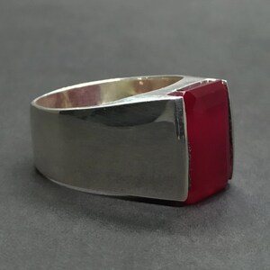 Emerald Cut Pigeon Deep Red Ruby Sterling Silver 925 Handmade Mens Ring ...