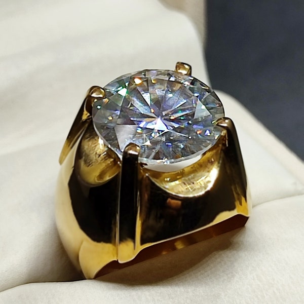Diamond Cut 10 Carat Big Moissanite Diamond Mens Heavy Ring Sterling Silver 925 Handmade Moissanite Diamond Ring 14k Gold 18k Gold Ring