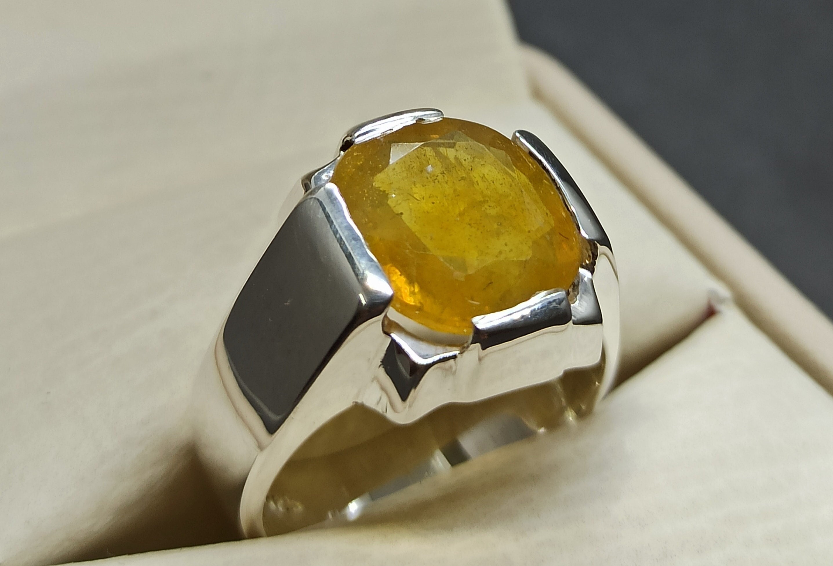 Anello Uomo In Argento 925 Con Zaffiro Giallo Naturale 7mm – Gioiello Astrologico Regalo