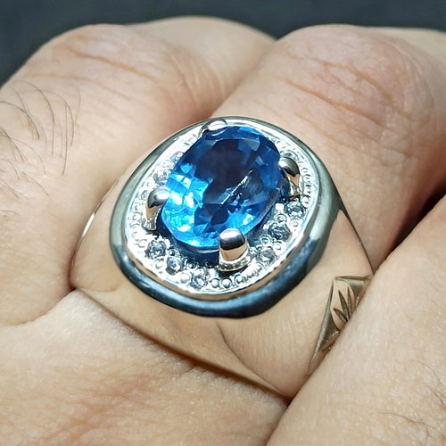 6 Carat Oval Cut Rare Deep shops Blue Topaz Mens Plain Carved Ring Sterling Silver 925 Handmade Blue Topaz Ring Eye Clean Fresh Blue Topaz Ring