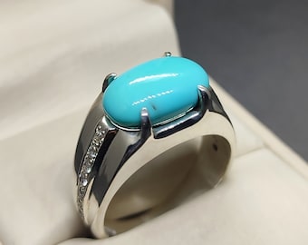 Natural Turquoise Luxury Ring: Handmade Sterling Silver 925 Feroza Antique Jewelry