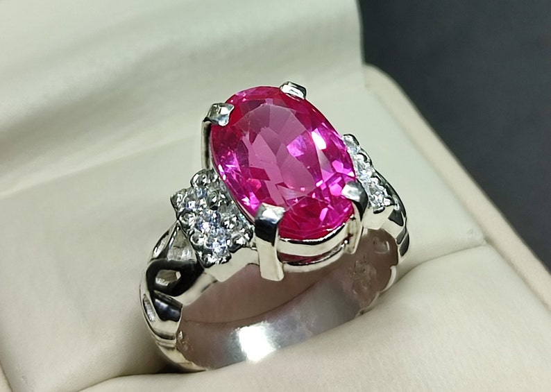 Oval Cut Pink Topaz Sterling shops Silver 925 Handmade Women Anniversary Ring Pink 6 Carat Topaz Ring Pink Topaz Plain Ring Topaz Women Ring