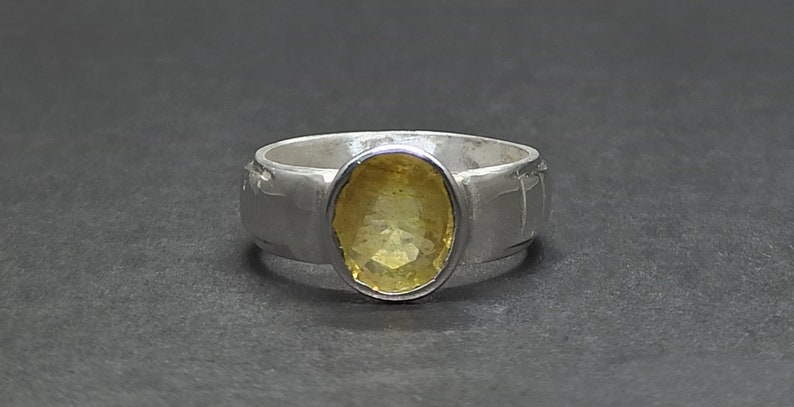 Round Cut Natural 5 Carat Ceylon Yellow Sapphire Sterling Silver 925 Handmade Women Ring Pukhraj Ring