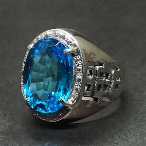 15 Carat Oval Cut Rare Deep Blue Topaz Mens Elegant Ring - Etsy
