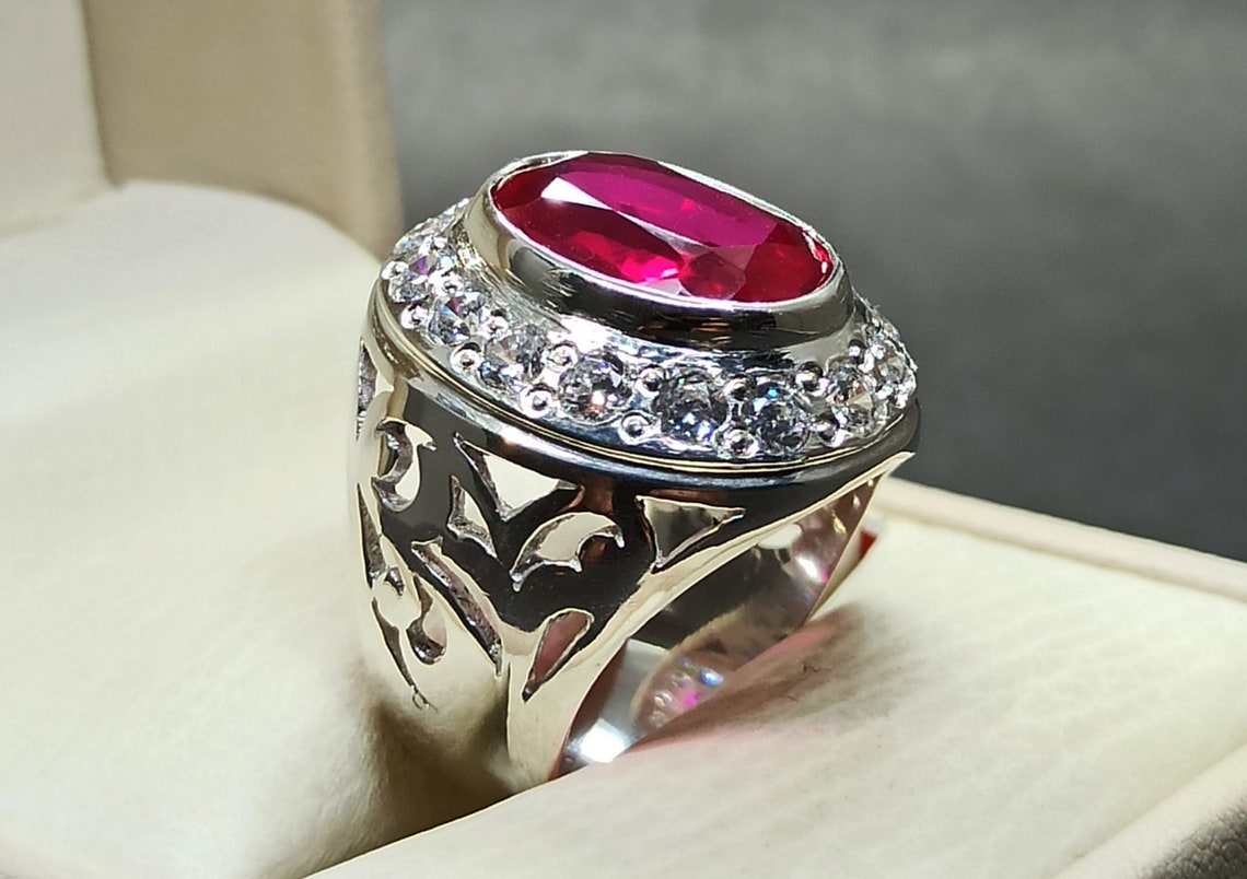 Big Oval Cut Pigeon Red Ruby Sterling Silver 925 Handmade - Etsy