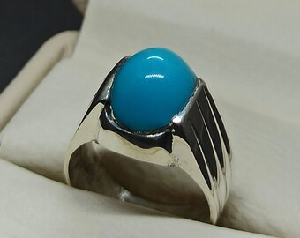 Natural Blue Turquoise Band: Handmade Sterling Silver 925, 14k/18k Gold Women Simple Ring