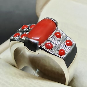 Natural 7 Carat Australian Deep Red Coral Mens Ring Sterling Silver 925 Handmade Marjan Ring Australia Coral Designed 14k, 18k Gold Ring