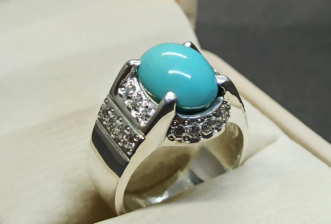 Handmade Natural Turquoise Luxury Ring: Feroza Sterling Silver 925 ...