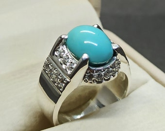 Handmade Natural Turquoise Luxury Ring: Feroza Sterling Silver 925 Women Jewelry