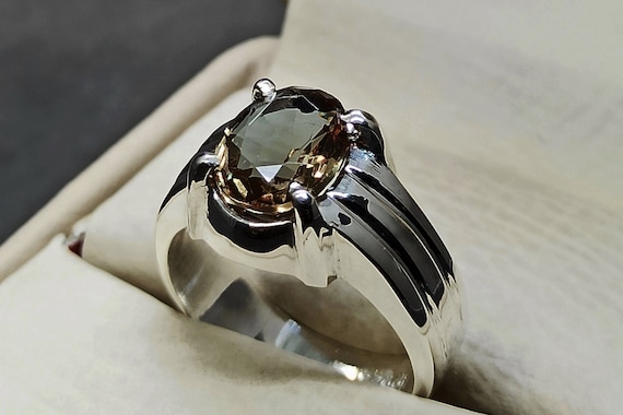 3 Carat Oval Cut Color Changing Alexandrite Mens Ring Sterling