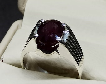 Handmade Natural 5 Carat Oval Ruby Mens Ring: Sterling Silver Yaqoot Jewelry
