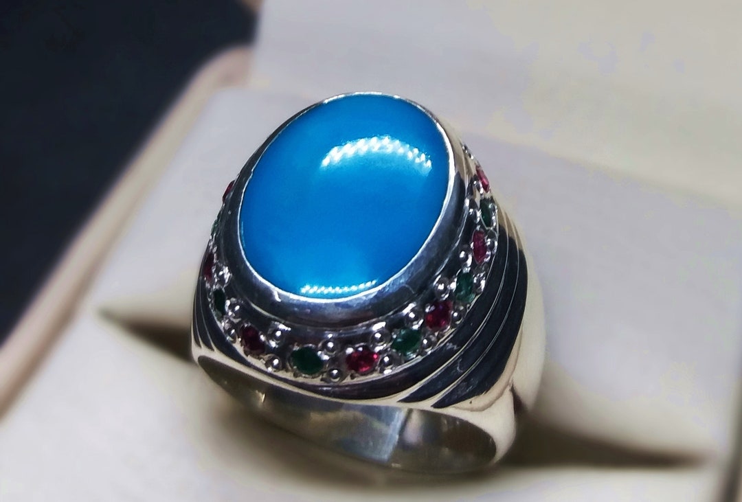 Natural 7 Carat Neshapuri Feroza Women Ring Sterling Silver 925 ...
