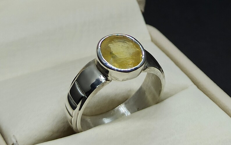 Round Cut Natural 5 Carat Ceylon Yellow Sapphire Sterling Silver 925 Handmade Women Ring Pukhraj Ring