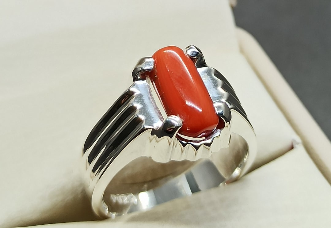 Buy Handmade Natural Deep Red Coral Mens Ring: Sterling Silver Marjan Ring  Online in India
