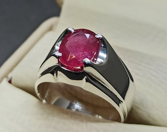 Handgemachte Natürliche Taube Roter Rubin Herren Ring: Sterling Silber Yaqoot Schmuck