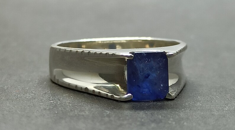 Natural Ceylon Emerald Cut Blue Women Ring Sapphire Sterling Silver 925 Handmade Neelam Ring