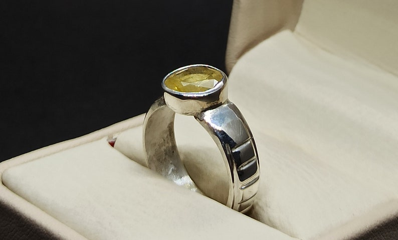 Round Cut Natural 5 Carat Ceylon Yellow Sapphire Sterling Silver 925 Handmade Women Ring Pukhraj Ring